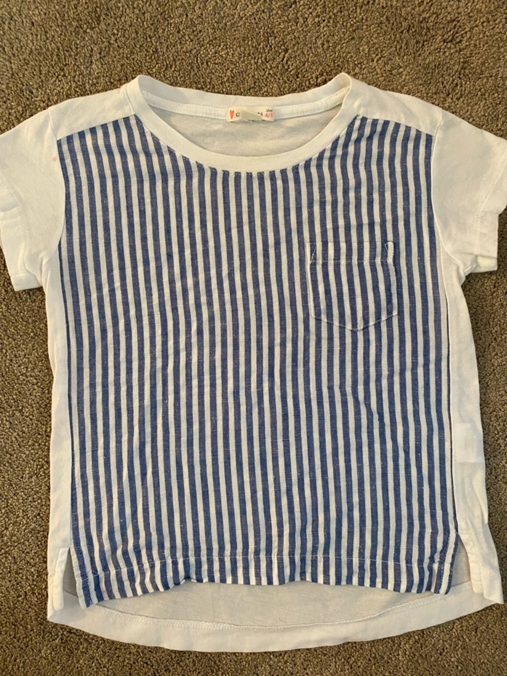 Crewcuts linen /cotton White Tee with Blue Vertical Stripes